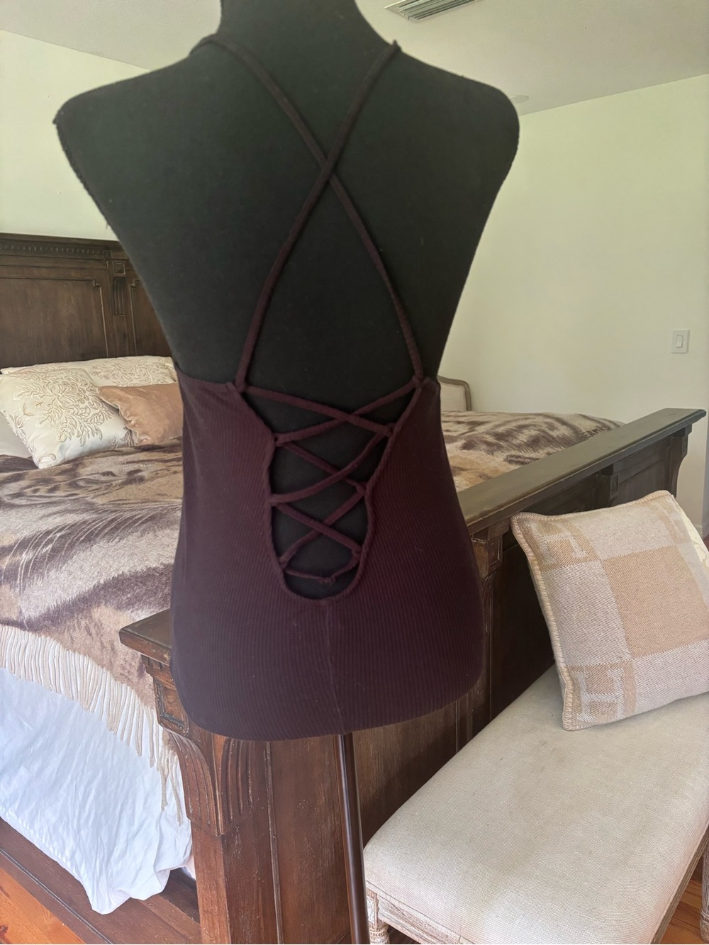 Free People Ribbed Crisscross Back Tank Top - Dark Brown